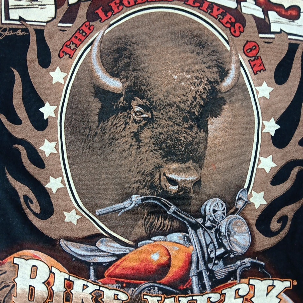 Harley Davidson T-shirt LARGE VTG Sturgis 2006 Buffalo PUFF INK John Lear Signed - Picture 7 of 10